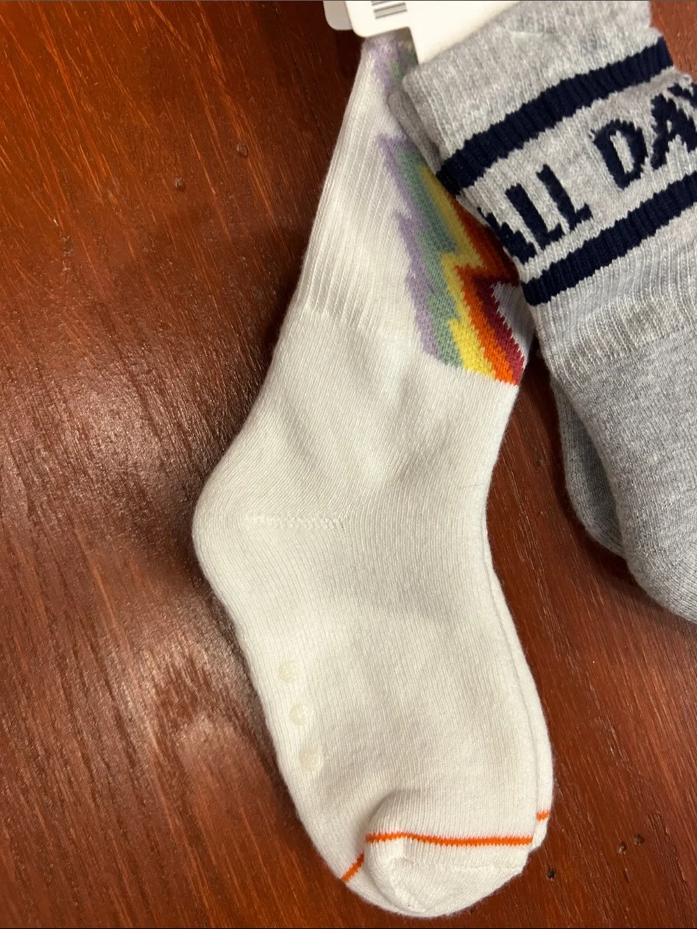 Gymboree Kids' Crew Socks - White & Gray with Rainbow Lightning